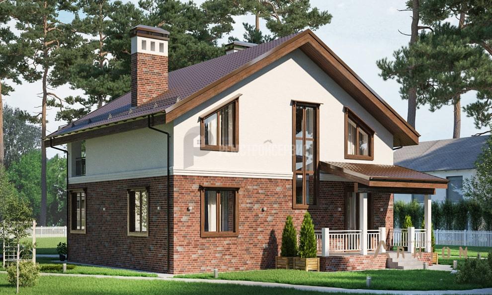 3. Проект одноэтажного дома в стиле шале с двускатной кровлей, t-18-01, площадью - 151 кв c мансардой, терассой, балконом